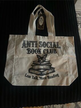 Anti Social Book Club Canvas Tote Bag - Cream with Black Print